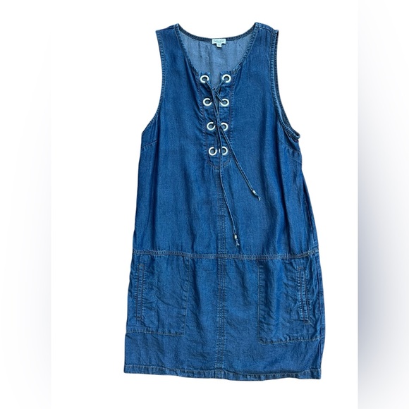 Splendid Denim Dress Sleeveless‎ Size XL Mini Indigo Lace Up Front Blue - Picture 5 of 12